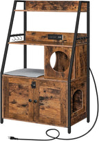 HOOBRO Litter Box Enclosure with 2 Storage Shelves, Tall Litter Box Furniture Hidden with Charging Station, Indoor Hidden Litter Box Furniture with Plush Mat, Rustic Brown and Black BF70UMW01