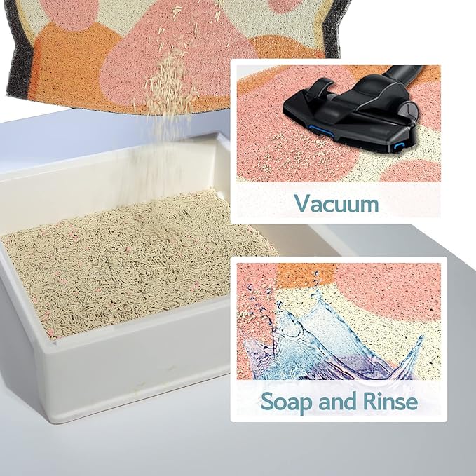Cute Cat Litter Mat 24”x16”, Litter Box Mat, Litter Trapping Mat, Soft on Kitty Paws, Easy Clean, Anti Slip, Pet Accessories, Door Floor mats - TigerSpot Blackpaw
