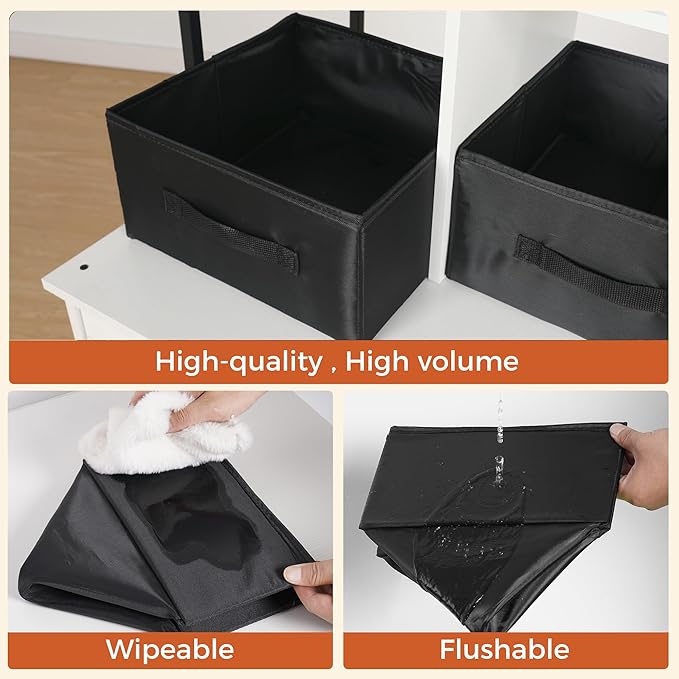 DWANTON Litter Box Enclosure with 2 Storage Shelves and 2 Drawers, 2-in-1 Hidden Cat Litter Box Enclosure Furniture with Shelf, Reversible Entrance, Washable Drawers, 50-Inch, White