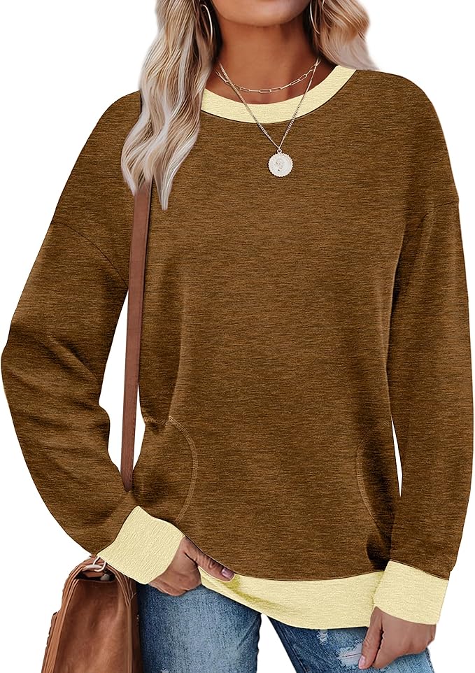 Akihoo Womens Casual Long Sleeve Tunic Tops Crew Neck Shirt Blouses