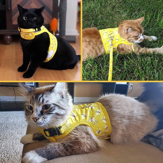 Cat Harness with Leash and Collar for Walking - Escape Proof with 59 Inches Leash - Adjustable Soft Vest Harnesses for Medium Large Cats