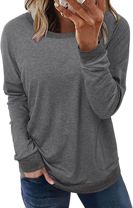 Akihoo Womens Casual Long Sleeve Tunic Tops Crew Neck Shirt Blouses