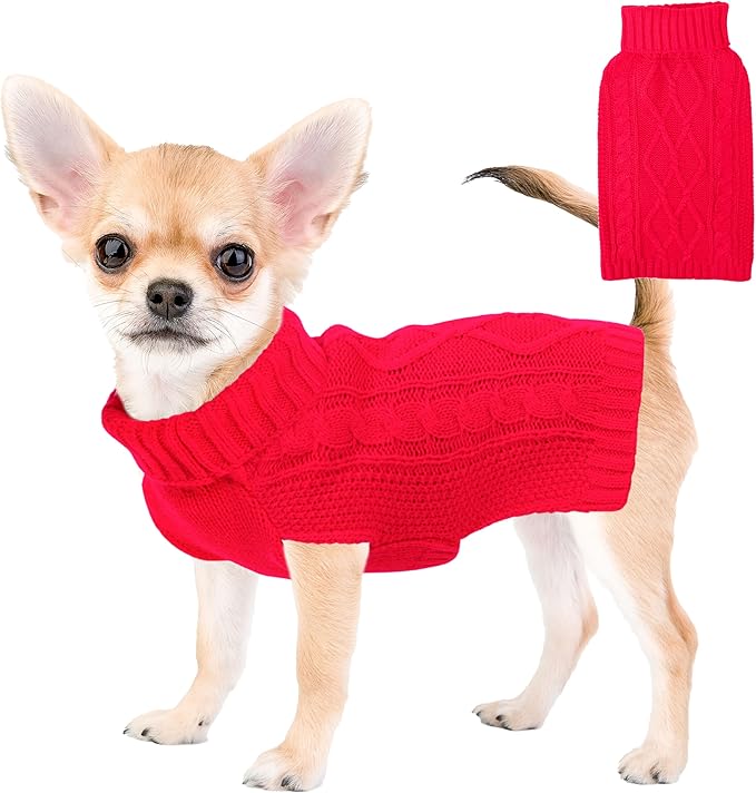 Dog Sweaters for Small Dogs Winter Dog Clothes Turtleneck Puppy Sweater Warm Pet Clothes Knitted Solid Cat Sweater Dogie Outfit XS~L(Red,Medium)