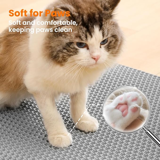 Small Cat Litter Mat, 20x14’’ Double Layer Honeycomb Cat Litter Box Mat, Non Slip Waterproof Urine Proof Litter Trapping Mat for Floor, Kitty Litter Pad, Indoor Pet Supplies, Gray