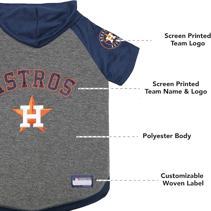 Pets First MLB Hoodie for Dogs & Cats - Houston Astros Dog Hooded T-Shirt, Medium. - MLB Team Color Hoody (AST-4044-MD)