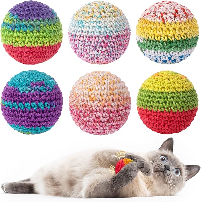 Retro Shaw Cat Toys Balls, Yarn Cat Ball with Bell Inside, Kitten Toys for Indoor Cats Kitty, Interactive Cat Nip Chew Toys for All Pet Breed 6 Pack