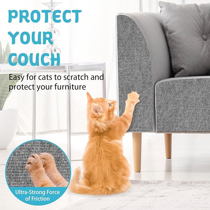 Climbing Cat Scratcher Mat Trimmable Cat Scratching Post Carpet 78.7’’x15.8’’ Self Adhesive Carpet Mat Pad Replacement for Cat Tree Shelves Post Couch Wall Furniture Steps DIY Protector (Light Gray)