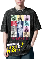 H-DEWALL Custom T Shirts Mineral Wash Tshirt Bootleg Rap Tee Customized Gifts for Boyfriend Birthday Shirts Tops for Women