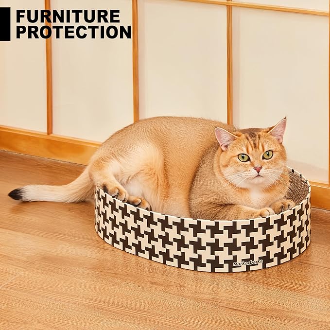 2-in-1 Oval Cat Scratcher Bed Cardboard Bed Lounge, Durable Cat Scratch Pad for Indoor Cats/Kittens, Corrugated Kitty Scratching Bowl with Furniture Protector, 16.33 * 13.19"