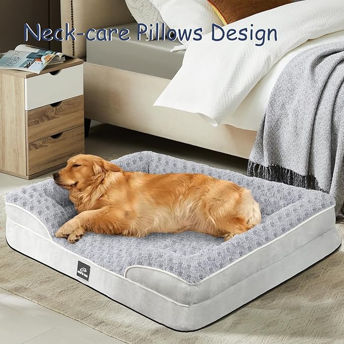 Orthopedic Dog Bed for Large Medium Sized, Washable Memory Foam Large Dog Bed, Durable Medium Pet Sofa with Removable Cover, Washable Waterproof Pet Couch Beds(Grey, XL)