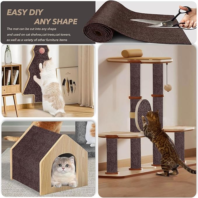 78.7"X15.8" Cat Scratching Mat, Self-Adhesive Cat Scratch Carpet, DIY Cats Scratch Furniture Protector for Couch, Sofa, Wall & Door, Durable Furniture Guards Couch Scratcher from Cats Claws (Brown)