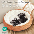 Love's cabin Round Donut Cat and Dog Cushion Bed, 25in Pet Bed for Small or Medium Dogs, Anti-Slip & Water-Resistant Bottom, Soft Durable Fabric Pet Beds, Washable Calming Cat Bed Orange Stripe