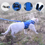 Tactical Kitty Harness and Leash for Walking Escape Proof Breathable Mesh Fabric, Ocean Camo, Small, Adjustable Cat Walking Jackets, Padded Stylish Cat Vest