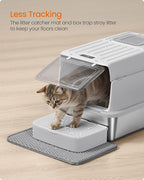 Feandrea Stainless Steel Cat Litter Box with Flip Lid, Litter Catcher Mat and Box, 2 Doors, Scoop, for Cats up to 33 lb, Light Gray UPPT007GD01