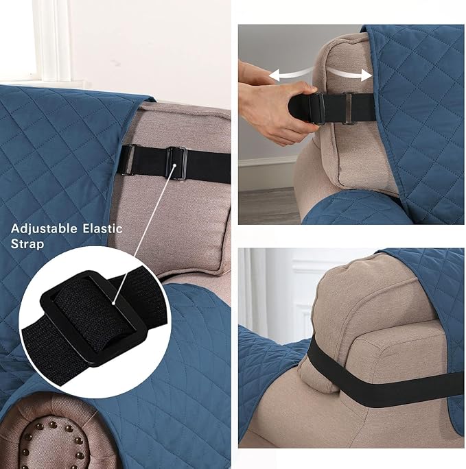 H.VERSAILTEX Sofa Slipcover Reversible Sofa Cover Seat Width Up to 78" Water Resistant Couch Cover with Elastic Strap Quilted Furniture Protector for Pets(Oversized Sofa, Dark Blue/Beige)