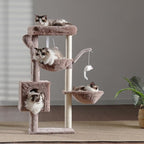 Heybly Cat Tree, 39.4 Inches Tower Condo with Scratching Post, Cat Tower for Indoor Cats, Fully Wrapped Sisal Pole, Soft Platform, 2 Baskets and Dangling Toy, Muchroom HCT006SMU