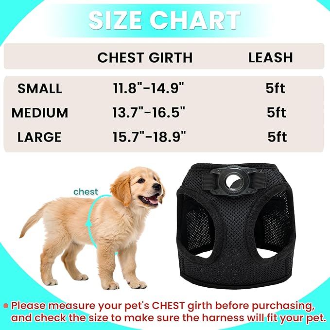 Dog Harness with Airtag Holder for Small Dogs, Puppy, Cats - No Pull Step in Small Dog Harness and Reflective Dog Leash Set for Walking Training Travel Grooming Outdoor