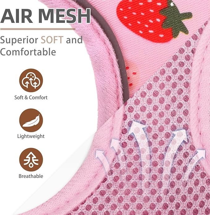 PUPTECK Soft Mesh Dog Harness and Leash Set Pet Puppy Cat Comfort Padded Vest No Pull Harnesses, Strawberry Pink, M