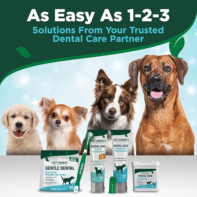 Vet's Best Dog Toothpaste & Dog Toothbrush, Dental Kit, Plaque Remover for Teeth, Whitens Teeth, Freshens Canine Breath, Veterinarian Formula, Finger Toothbrush Included