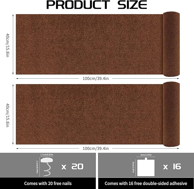 2 Pcs 39.4"x15.8" Cat Scratch Mat, Cat Scratch Couch Furniture Protector, Trimmable Self-Adhesive Cats Scratch Pads, DIY Cat Scratcher for Wall Protector and Covering Cat Tower (Brown)