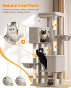 Extra Large Cat Tree, 84 Inch XXL Giant Cat Tower for Indoor Cats Large Adult 20lb+, Multi-Level Cat Climbing Condo with 5 Scratching Posts, 3 Wide Platform Perches, 2 Baskets, 2 Cat Caves, Light Grey