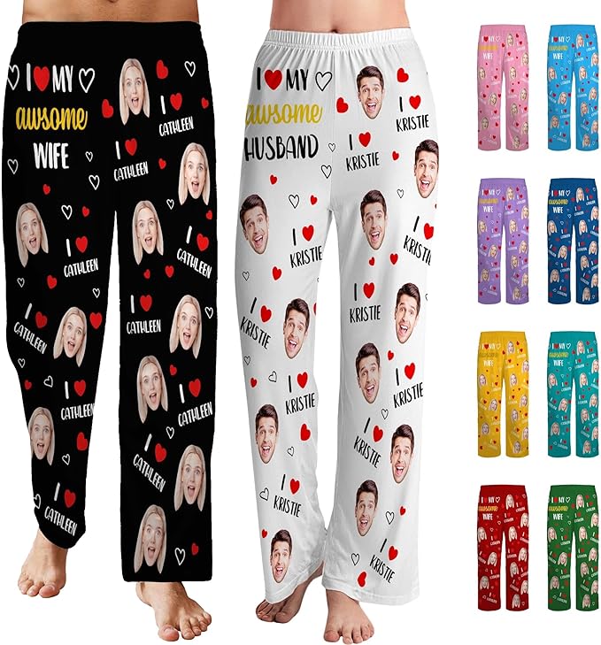 Personalized Face Pajama Pants for Men Women Custom Photo Printed Pajamas Bottoms Trousers Gift for Christmas Birthday