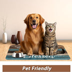 Thankful Grateful Blessed Dog Cat Food Mat,Vintage Wooden Absorbent Pet Feeding Mat for Food and Water, Non-Slip Dog Bowl Mats Floor Protector 16"x24"