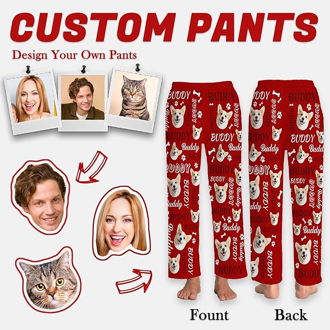 Personalized Face Pajama Pants for Men Women Custom Photo Printed Pajamas Bottoms Trousers Gift for Christmas Birthday