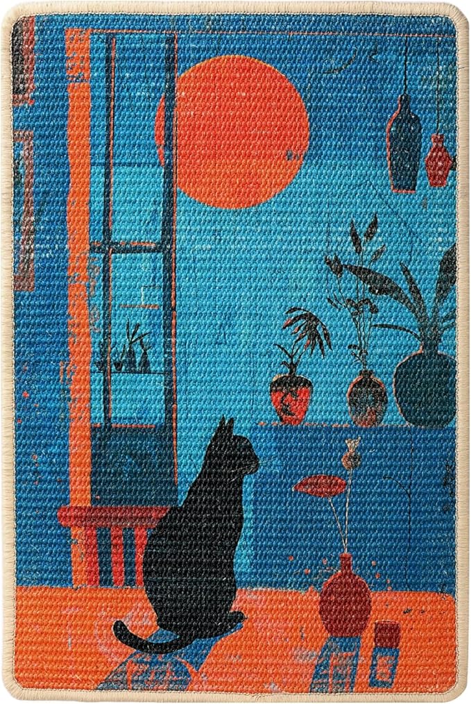 3-in-1 Sisal Cat Scratcher Mat 23.6x15.7'' – Floor & Wall Use with Sticker Tape, Protects Furniture, Couch & Carpet, Anti-Slip, Pet-Safe, Durable Scratch Rug Mat or Indoor/Outdoor Cats, Blue Silence