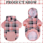 EXPAWLORER Plaid Cat Hoodie - British Style Warm Cat Sweater Shirt with Leash Hole,Pet Clothes Outfits,Winter Coat Apparel for Puppy Cats Girl Boy-Kitten Apparel,Pink L