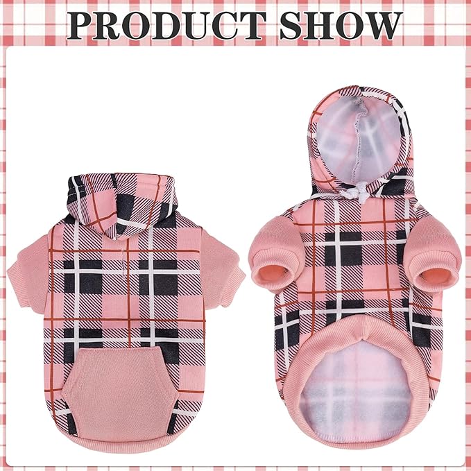 EXPAWLORER Plaid Cat Hoodie - British Style Warm Cat Sweater Shirt with Leash Hole,Pet Clothes Outfits,Winter Coat Apparel for Puppy Cats Girl Boy-Kitten Apparel,Pink M