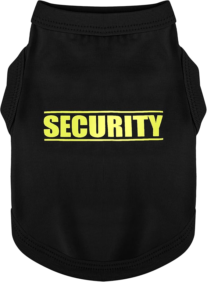 Discover Cozy Cotton Canine Wear: Soft, Lightweight, and Breathable Dog Shirt Vest with Eye-Catching Graphics(Security), Keeping Your Furry Friend Warm and Comfy! Black S