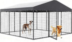 Gotland Dog Kennel Outdoor 10 x10 x6 FT, Dog Cage Outdoor for Medium/Large Dogs with Waterproof Roof Double Secure Locks Ground Spikes, All Weather Heavy Duty Dog Enclosure for Backyard Farm Ranch