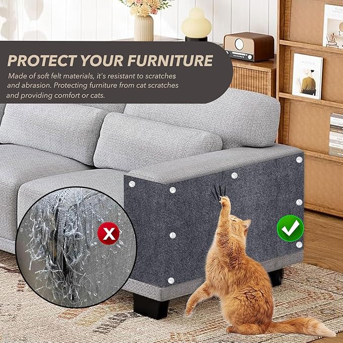 78.7"X15.8" Cat Scratching Mat, Self-Adhesive Cat Scratch Carpet, DIY Cats Scratch Furniture Protector for Couch, Sofa, Wall & Door, Durable Furniture Guards Couch Scratcher from Cats Claws, Dark Grey