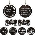 UltraJoys Stainless Steel Pet ID Tag Dog Name Tags Personalized Front and Back Engraving, Customized Dog Tags and Cat Tags, Optional Engraved on Both Sides, Round Tag with Vine Design 2, Large Black