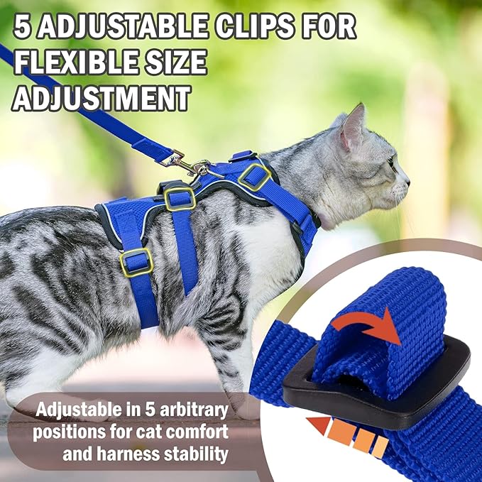 PUPTECK Cat Harness and Leash Set Escape Proof for Walking, Breathable Mash Vest Adjustable Harness for Cats Puppy Small Animals, Reflective at Night, Blue Small