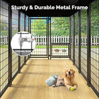Sino Luban 2PCS Outdoor Dog Kennel Outside Run with Doggy Door, Swivel Feeder&Roof - 8x4x6FT Large Dog Kennels Pens Outside for Large Dogs Breed - Heavy Duty Cage (Can Connect to Your Dog House)