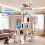 Hey-brother Cat Tree Tower, Scratching Posts with 3 Condos, Large Basket, Cozy Bed, Sisal Board, Step-by-Step Climbing Pathway and Toys, 74.8 inches Furniture for Big Indoor Cats, Muchroom MPJ081MU