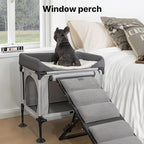 Veehoo Dog Bunk Bed, Dog Beds Attachment to Human Bed, Bedside Dogs Cot for Small, Medium Cats & Dogs, Pet Window Perch, Grey