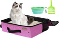 Deblue Portable Cat Travel Litter Box in Car, Collapsible Cat Litter Carrier with Lid, Waterproof Foldable Litter Box for Outdoor Fit for Large Cats, Leak-Proof, Sturdy, Lightweight-Pink