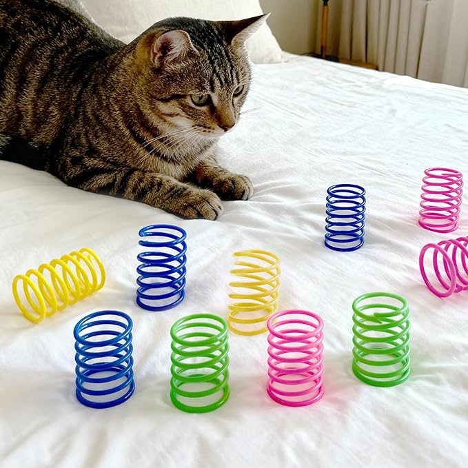 AGYM Cat Spring Toys, 12 Pack Cat Spiral Springs for Indoor Cats, Colorful & Durable Plastic Spring Coils Attract to Swat, Bite, Hunt, Interactive Toys for Kittens