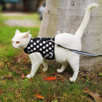 Cat Harness and Leash for Walking Escape Proof, Adjustable Cat Vest Harness, Padded Stylish Cat Walking Jackets, Polka Dot Black, Medium