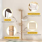COZIWOW Cat Tree Wall Mounted 4 Tier Cats Climbing Tower 69" Sisal Scratching Post, Cat Wall Shelves Kitten Furniture with Hammock Hanging Toys Wild Simulation, Large Perch Suitable for Lookout