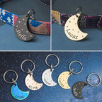 Anavia Small Size Dog Cat ID Tags, Small/XS Personalized Color Plated Stainless Steel Puppy Kitten Name Tags, Customized Engraved Nameplate Pet Collar Tag (Silver, Moon)