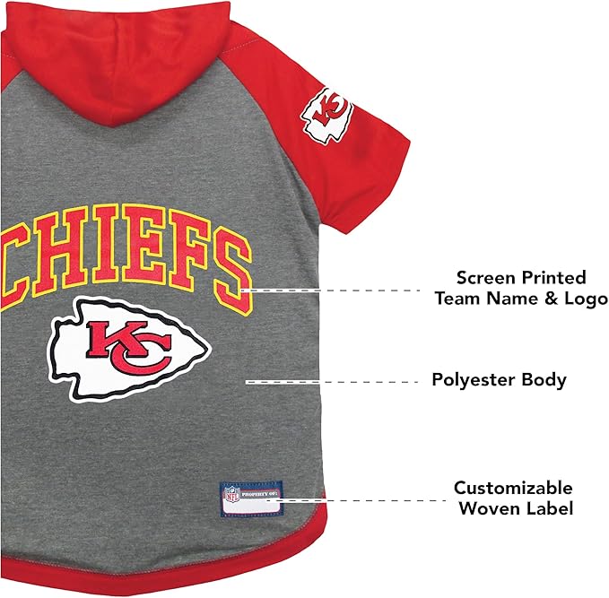 Pets First KCC-4044-XS NFL Kansas City Chiefs Hoodie for Dogs & Cats. | NFL Football Licensed Dog Hoody Tee Shirt, X-Small| Sports Hoody T-Shirt for Pets | Licensed Sporty Dog Shirt.