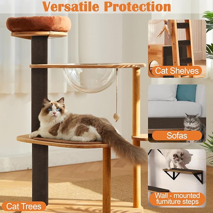 Cat Scratch Furniture Protector - 138" x 17" Trimmable Self-Adhesive Cats Claws Scratch Pads, DIY Cat Climbing Couch Protector for Scratch Post Cat Tree Replacement Indoor (Brown)