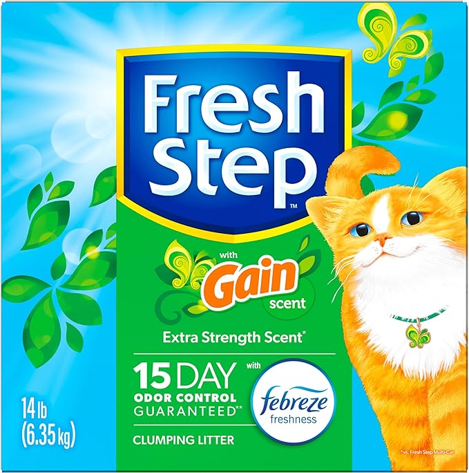 Fresh Step Clumping Litter With Febreze Freshness Gain Original Scent, Low-Dust Formula With Ammonia Block Technology, 14 lb. Box