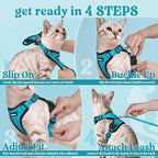 rabbitgoo Cat Harness and Leash for Walking, Escape Proof Soft Adjustable Vest Harnesses for Cats, Easy Control Breathable Reflective Strips Jacket, Teal, XS