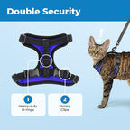 Voyager Escape-Proof Step-in Lock Cat Harness & 5ft Neoprene-Handle Leash Set All-Weather Mesh with Reflective Stitching for Small to Large Cats by Best Pet Supplies, Black Trim-Royal Blue (327), S