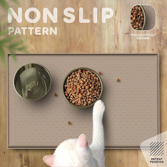 Dog Food Mat - 28x18 Raised Edges Dogs Mat for Food and Water Prevent Spill, Waterproof Cat Food Mats Protect Floors, Easy Clean Dog Bowl Mats for Food and Water, Silicone Pet Feeding Placemats